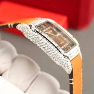 Cartier Santos Large Model Brown Dial Custom Moissanite Case Best Replica 39.8mm - Image 22