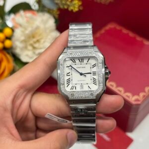 Cartier Santos Large Model White Dial Custom Moissanite Bezel Best Replica BVF 39.8mm - Image 11