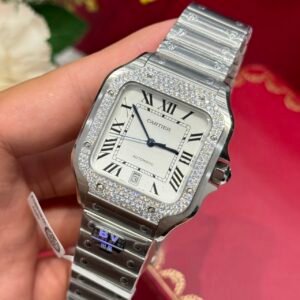 Cartier Santos Large Model White Dial Custom Moissanite Bezel Best Replica BVF 39.8mm - Image 13