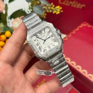 Cartier Santos Large Model White Dial Custom Moissanite Bezel Best Replica BVF 39.8mm - Image 14