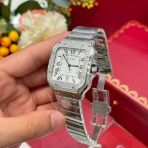 Cartier Santos Large Model White Dial Custom Moissanite Bezel Best Replica BVF 39.8mm - Image 15
