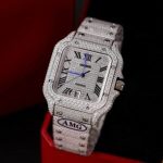 Cartier Santos Steel Large Model Iced Out Swarovski Stones Best Replica 39.8mm - Image 12