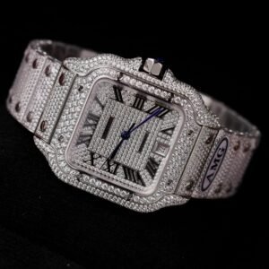 Cartier Santos Steel Large Model Iced Out Swarovski Stones Best Replica 39.8mm - Image 14