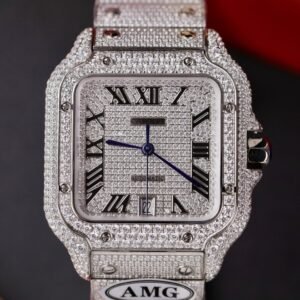 Cartier Santos Steel Large Model Iced Out Swarovski Stones Best Replica 39.8mm - Image 15