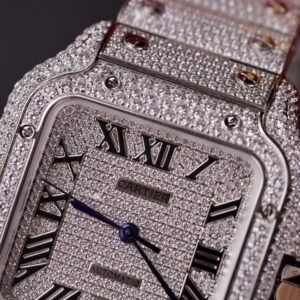 Cartier Santos Steel Large Model Iced Out Swarovski Stones Best Replica 39.8mm - Image 16