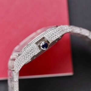 Cartier Santos Steel Large Model Iced Out Swarovski Stones Best Replica 39.8mm - Image 18