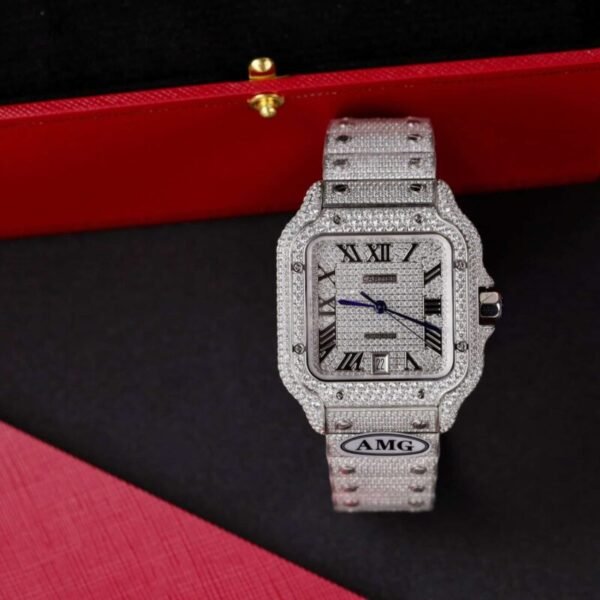 Cartier Santos Steel Large Model Iced Out Swarovski Stones Best Replica 39.8mm - Image 1