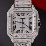Cartier Santos Steel Large Model Iced Out Swarovski Stones Best Replica 39.8mm - Image 5