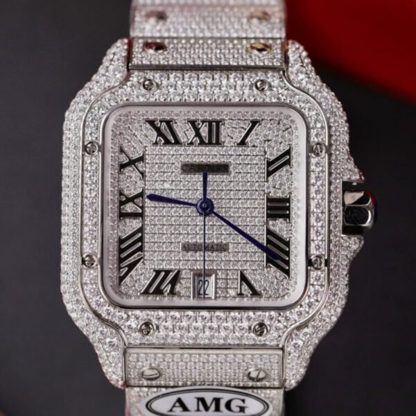 Cartier Santos Steel Large Model Iced Out Swarovski Stones Best Replica 39.8mm - Image 5