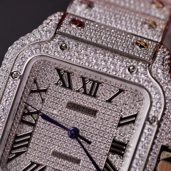 Cartier Santos Steel Large Model Iced Out Swarovski Stones Best Replica 39.8mm - Image 6