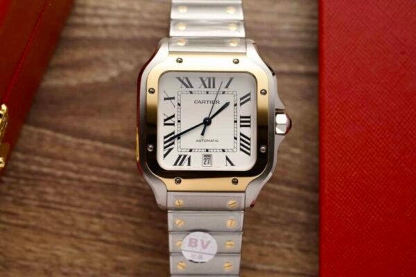 Cartier Santos Two Tone Yellow Gold White Dial Large Model Best Replica BVF 39.8mm - Image 1