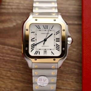 Cartier Santos Two Tone Yellow Gold White Dial Large Model Best Replica BVF 39.8mm - Image 8