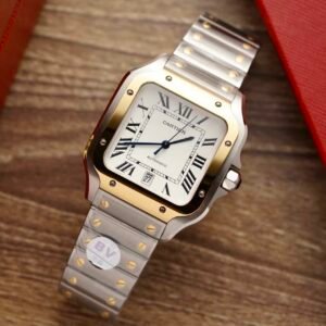 Cartier Santos Two Tone Yellow Gold White Dial Large Model Best Replica BVF 39.8mm - Image 9