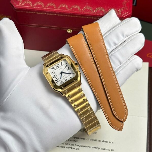 Cartier Santos WGSA0030 Yellow Gold White Dial Medium Model Best Replica BVF 35.1mm - Image 1
