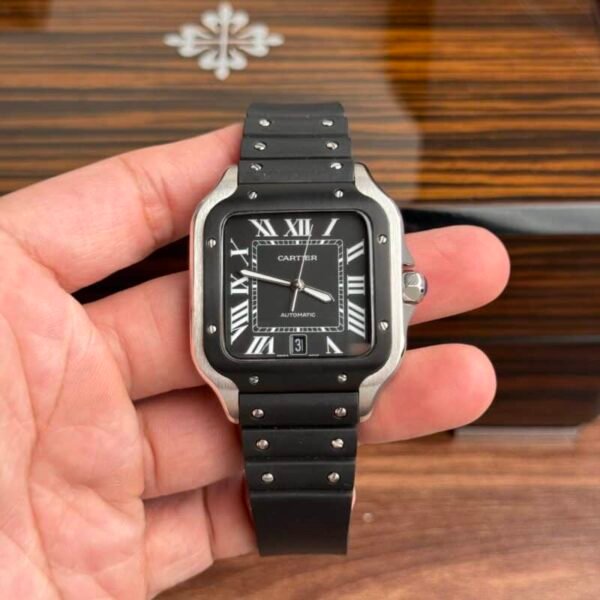 Cartier Santos WSSA0039 Black Dial Rubber Strap Large Model Best Replica BVF 39.8mm - Image 1
