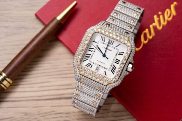 Cartier Santos White Dial Two Tone Large Model Iced Out Moissanite 39.8mm - Image 1