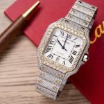 Cartier Santos White Dial Two Tone Large Model Iced Out Moissanite 39.8mm - Image 9