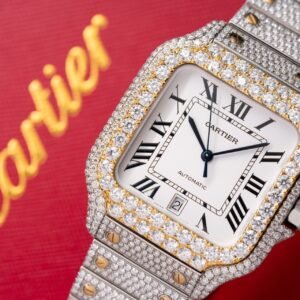 Cartier Santos White Dial Two Tone Large Model Iced Out Moissanite 39.8mm - Image 11