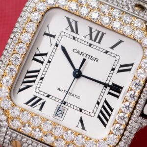 Cartier Santos White Dial Two Tone Large Model Iced Out Moissanite 39.8mm - Image 12