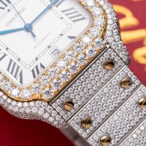 Cartier Santos White Dial Two Tone Large Model Iced Out Moissanite 39.8mm - Image 14