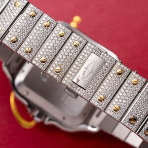 Cartier Santos White Dial Two Tone Large Model Iced Out Moissanite 39.8mm - Image 16