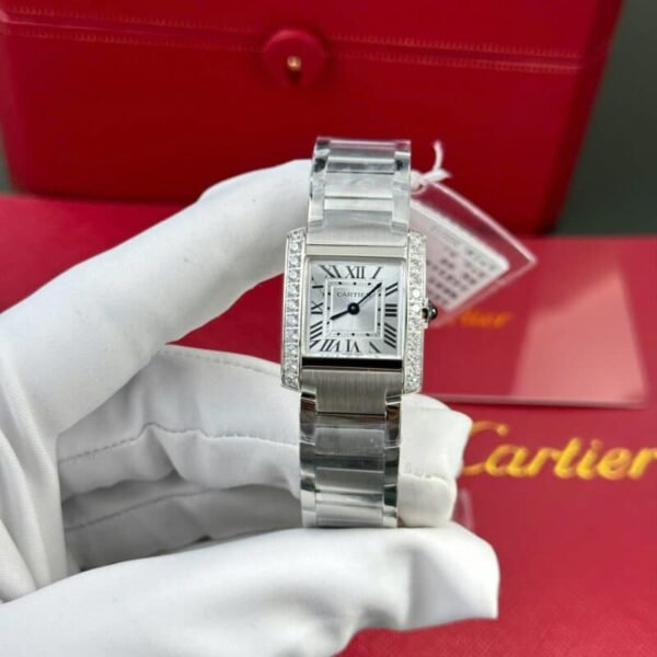 Cartier Tank Francaise W4TA0020 Small Model Silver Sunray Dial Diamond Bezel Replica 25.7 x 21.2mm - Image 1