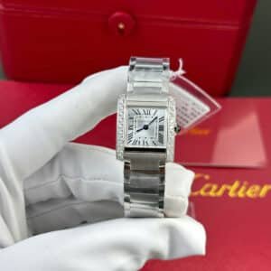 Cartier Tank Francaise W4TA0020 Small Model Silver Sunray Dial Diamond Bezel Replica 25.7 x 21.2mm - Image 9