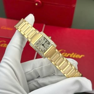 Cartier Tank Francaise WJTA0062 Golden Sunray Dial Yellow Gold Stone-set Bezel Replica 25.7 x 21.2mm - Image 10
