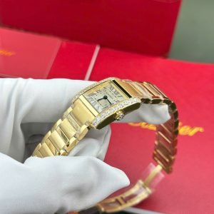 Cartier Tank Francaise WJTA0062 Golden Sunray Dial Yellow Gold Stone-set Bezel Replica 25.7 x 21.2mm - Image 11