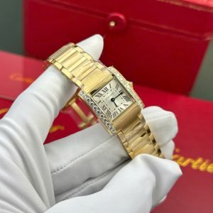 Cartier Tank Francaise WJTA0062 Golden Sunray Dial Yellow Gold Stone-set Bezel Replica 25.7 x 21.2mm - Image 12