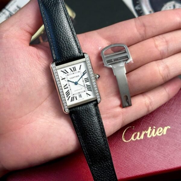 Cartier Tank Solo Extra Large White Dial Diamond Bezel Leather Strap Best Replica AF 31mm x 41mm - Image 1