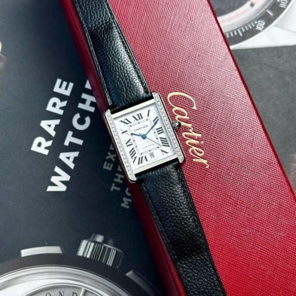 Cartier Tank Solo Extra Large White Dial Diamond Bezel Leather Strap Best Replica AF 31mm x 41mm - Image 2