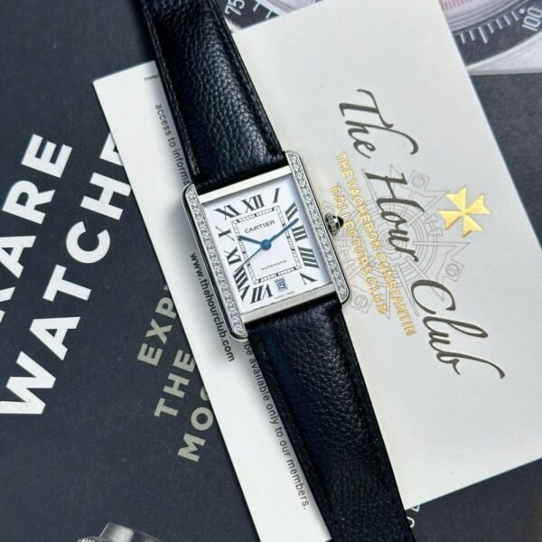 Cartier Tank Solo Extra Large White Dial Diamond Bezel Leather Strap Best Replica AF 31mm x 41mm - Image 4