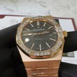 Audemars Piguet Royal Oak 15400OR Black Dial Custom Baguette Moissanite Bezel 18K Gold Wrapped 1:1 Best Replica 41mm - Image 9