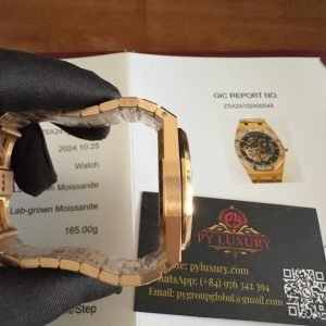 Audemars Piguet Royal Oak 15412OR Open Work Skeleton 18K Rose Gold Wrapped Baguette Moissanite Bezel Clone 1:1 Best Replica 41mm - Image 8