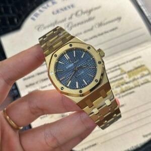 Audemars Piguet Royal Oak 15450BA Yellow Gold Blue Dial Replica IP Factory 37mm - Image 11