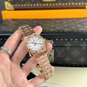 Audemars Piguet Royal Oak 77351OR Rose Gold White Dial Diamond Bezel Replica 34m - Image 12