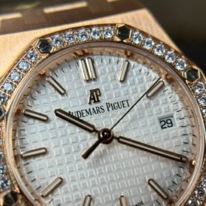 Audemars Piguet Royal Oak 77351OR Rose Gold White Dial Diamond Bezel Replica 34m - Image 13