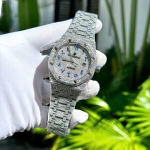Audemars Piguet Royal Oak Blue Arabic Dial Iced Out Moissanite Super Clone 41mm - Image 8