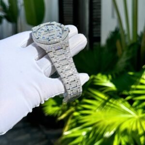 Audemars Piguet Royal Oak Blue Arabic Dial Iced Out Moissanite Super Clone 41mm - Image 9