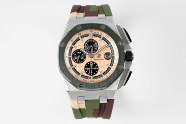 Audemars Piguet Royal Oak Offshore Chronograph 26400SO Beige Dial Green Ceramic Bezel Rubber Best Replica APF 44mm - Image 1