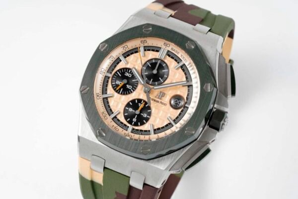 Audemars Piguet Royal Oak Offshore Chronograph 26400SO Beige Dial Green Ceramic Bezel Rubber Best Replica APF 44mm - Image 3