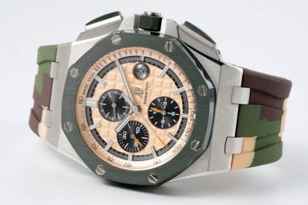 Audemars Piguet Royal Oak Offshore Chronograph 26400SO Beige Dial Green Ceramic Bezel Rubber Best Replica APF 44mm - Image 5