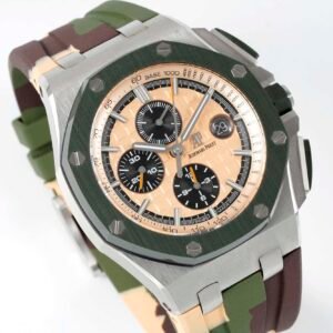 Audemars Piguet Royal Oak Offshore Chronograph 26400SO Beige Dial Green Ceramic Bezel Rubber Best Replica APF 44mm - Image 11