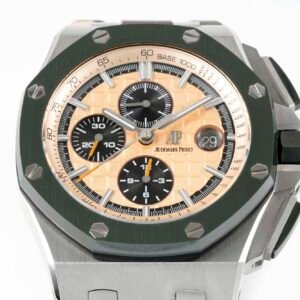 Audemars Piguet Royal Oak Offshore Chronograph 26400SO Beige Dial Green Ceramic Bezel Rubber Best Replica APF 44mm - Image 13