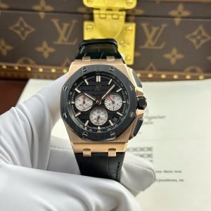 Audemars Piguet Royal Oak Offshore Chronograph 26420RO Rose Gold Black Dial Leather Strap Best Replica 43mm - Image 4