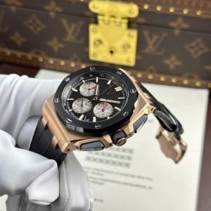 Audemars Piguet Royal Oak Offshore Chronograph 26420RO Rose Gold Black Dial Leather Strap Best Replica 43mm - Image 5