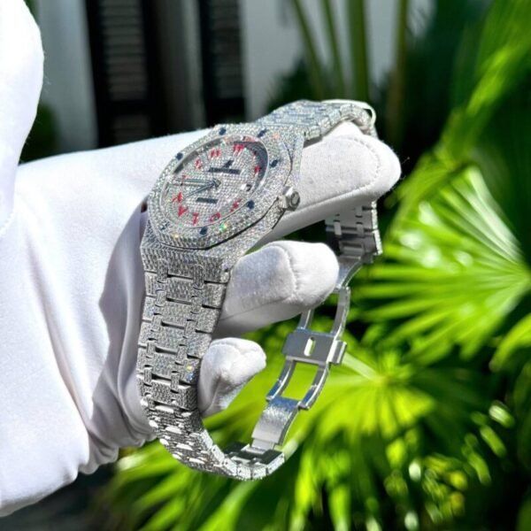 Audemars Piguet Royal Oak Red Arabic Numerals Iced Out Moissanite Super Clone 41m - Image 7