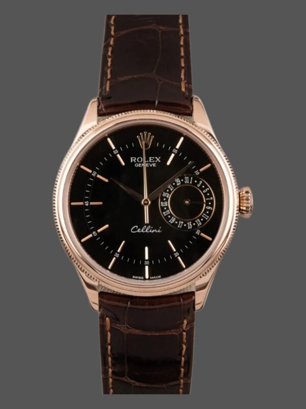 Rolex Cellini Date 50515 Brown Leather Black Index Dial 39mm Mens Replica Watch - Image 1