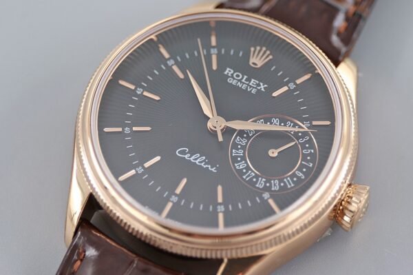 Rolex Cellini Date 50515 Brown Leather Black Index Dial 39mm Mens Replica Watch - Image 4